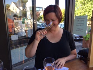 This is the least jowly photo that Jen took of me tasting wine that evening.